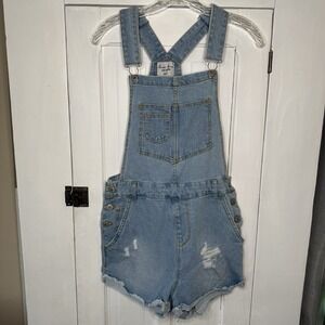 Love Tree Denim Size Small Women's Blue Denim Jean Cotton Short Overalls Pockets